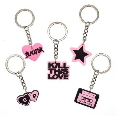 China Key Chain Wholesale Popular Singer Group Cartoon Girls Black K-POP PVC Rubber Keychain For Fans Gift for sale