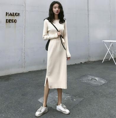 China Korean Style Anti-Static Knit Sweaters Dress Round Neck Long Autumn Knit Dress Thin for sale