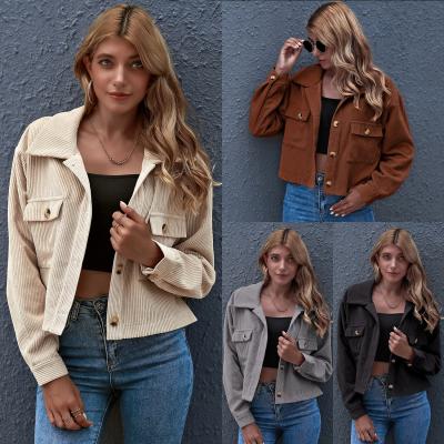 China Autumn Fall Plain Crop Top Flannel Anti-Shrink Shirts Long Sleeve Jacket Coat 2021 With Pockets Women for sale