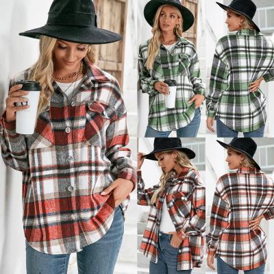 China 2021 new plus size 2 pockets wholesale QUICK DRY long sleeve flannel plaid shirt women for sale