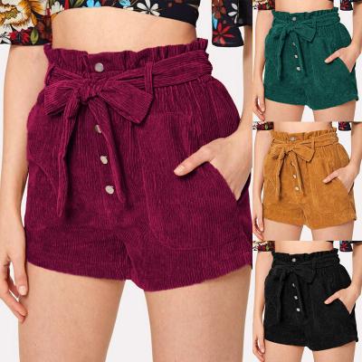 China Anti-Wrinkle Corduroy High Waist Shorts Pants With Pockets Front Rope Shorts Bottom Tiered Pocketed Trousers for sale