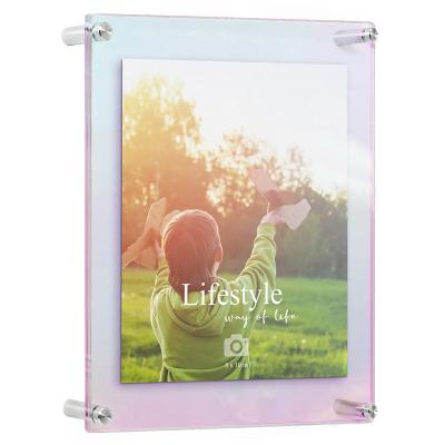 China Double Panel Acrylic Wall Mounted Iridescent Acrylic Photo Frames Floating Picture Frames for sale