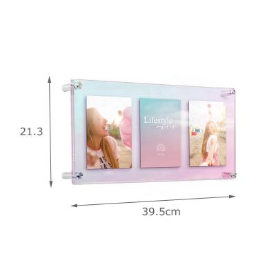 China Wall Mounted Iridescent Acrylic Double Panel Frame Home Decor Floating Picture Frames for sale