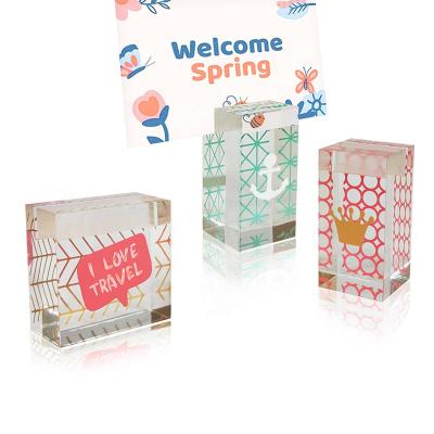 China Home Acrylic Clear Cube Base Block Slotted Stand Card Holder Note Display Stand PC00280-81 for sale