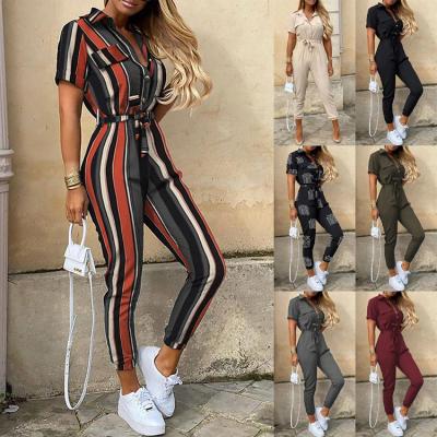 China ENGLAND STYLE European and American women's trousers lapel buckle print belt casual workwear overalls overalls for sale