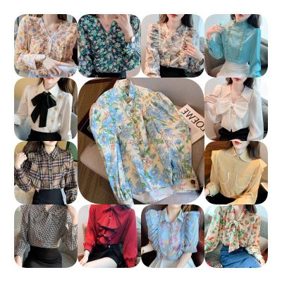 China 2022 New Fashion Women's Chiffon Shirt Women's Long Sleeve Jacquard Breathable Top Korean Women Clothes for sale