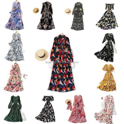 China 2022 Summer Spring Sweet Floral Dress Ladies Viable Casual Style Dress Women's Long Maxi Dress Floral Print for sale