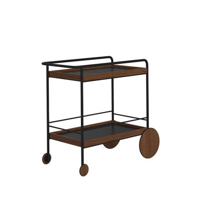 China Multifunctional Hot Luxurious Elegant Wooden Trolley Black Metal Fashion Trend Fashion Selling Movable Bar Cart for sale