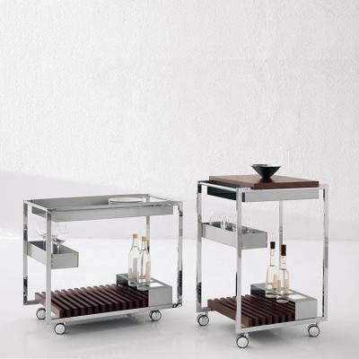 China Morden Italy Multi-Functional Design Hotel Kitchen Silver 304 Stainless Steel Metal Bar Cart Food Serving Cart Home Luxury Trolley for sale