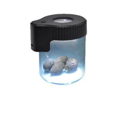 China Sustainable Storage Saving Stash Jars Magnifier Top Smell Proof Glass Led Mag Jar for sale