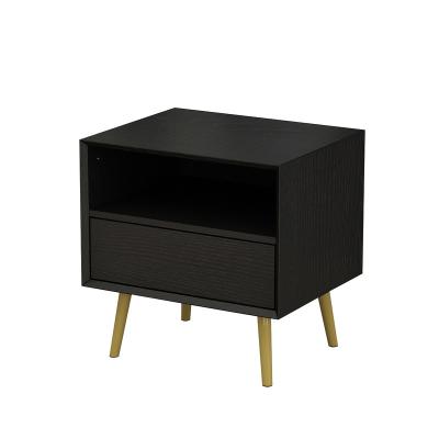 China Modern Nightstand Foldable Black Wooden Bedside Table with 4 Legs Wooden Kids Nightstand for Bedroom for sale