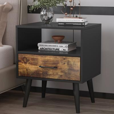 China Foldable Modern Nightstands For Lux Wooden Storage Box Black Bedside Table Wood Nightstand Bedroom Furniture for sale