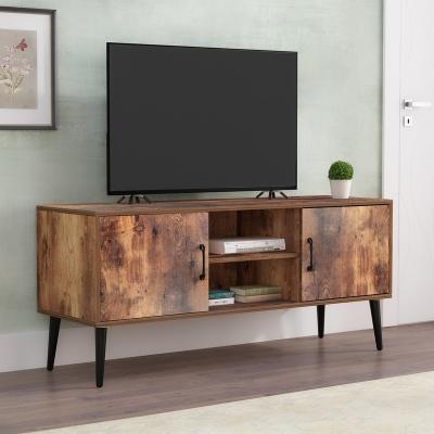 China Latest Modern Design High Quality Pb ​​Panel TV Stand With Metal Doors And Open Storage for sale