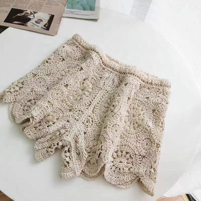 China Anti-wrinkle factory crochet shorts ladies hand embroidery hollow pattern splicing woven crochet pants for sale