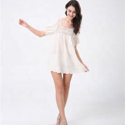 China Anti-static crochet dress o-neck crochet pure color fancy quality high quality short sleeve women dress for sale