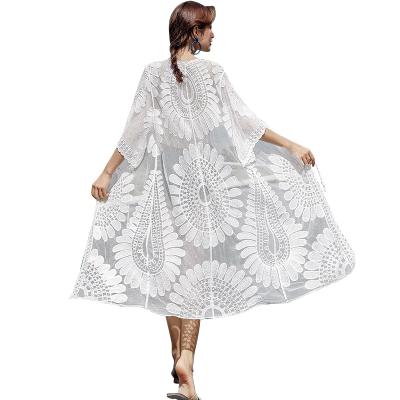 China Cheap plus size women summer bikini crochet cover up dress sleeveless hollow out oversized dress beach crochet dress lace up 2022 for sale