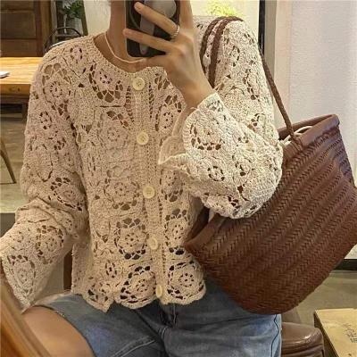 China Anti-pilling 2022 popular ladies crochet tops hollow crochet sweater high quality machine embroidery for crocheting crochet knitting clothing for sale