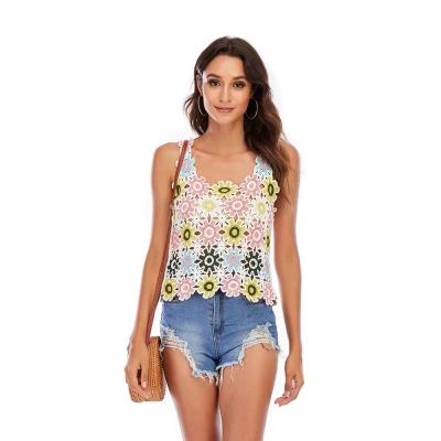 China Factory Style Women Tank Top Off-the-Shoulder V-Neck Crochet Top Summer Casual Tops QUICK DRY Colorful Tops for sale