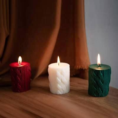 China Scented 2022 Colorful Christmas Dropshipping Braided Textured Candle Scented With Decoration Pillar Desk Candle for sale