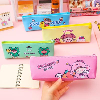 China KE XIN small fresh stationery triangle pencil pouch large capacity student PU simple pencil bag can be printed logo customized for sale