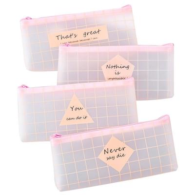 China KE XIN simple silicone tpu transparent student pencil bag pink stripe storage pen case school supplies pencil pouch wholesale for sale