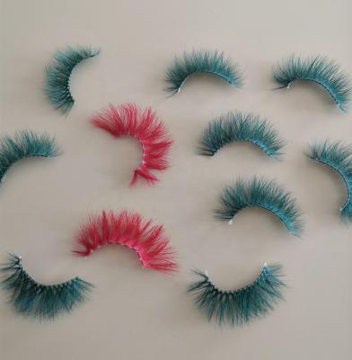 China Long Real Crisscross Dramatic Mink Lashes Stripe Light Pink Mink Lashes Green Red Color Lashes for sale