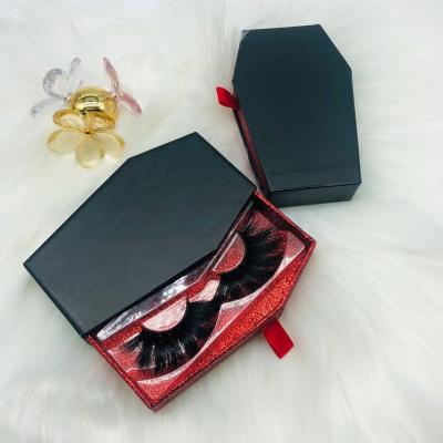 China Crisscross Luxury Red Black Eye Lash Coffin Wick Box Packages Eyelash Packaging Box Customized Magnetic Nude for sale