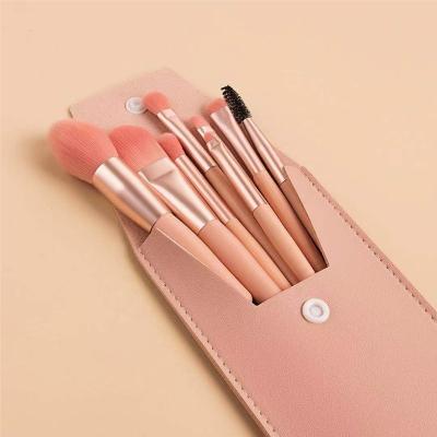 China Custom Logo 8pcs New Private Label Silky Soft Mini Makeup Brushes With Matte Wood Handle Portable Soft Hair Makeup Brush Beauty Tools for sale