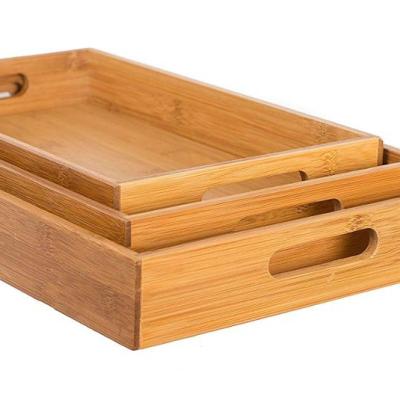 China Eco-Friendly Bamboo Tea Tray Dinner Bed Tray Bamboo Serving Tray Set of 3 for sale