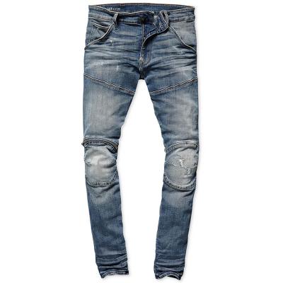 China Breathable China Factory Custom Hot Selling Vintage Blue Stretch Ripped Skinny Fit Turkish Style Mens Biker Jeans With Zipper for sale