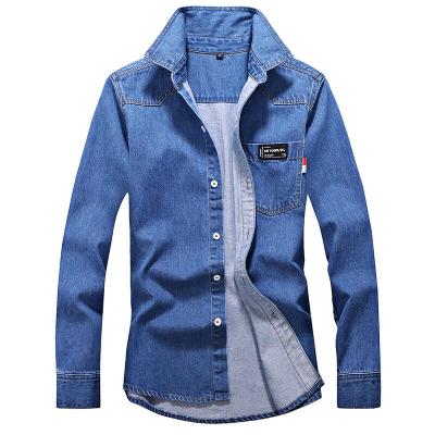 China Wholesale Top Selling Light Blue Denim Jeans Button Men Breathable Casual Shirts for sale