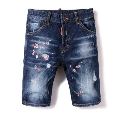 China Breathable Hot Selling Good Quality Embroidered Abbreviation Cotton Stretch Dark Blue Ripped Jeans For Men for sale