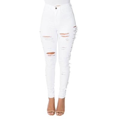 China QUICK DRY Colombian Women's Clothing White Color Ripped Skinny Fit Jeans Pants for sale