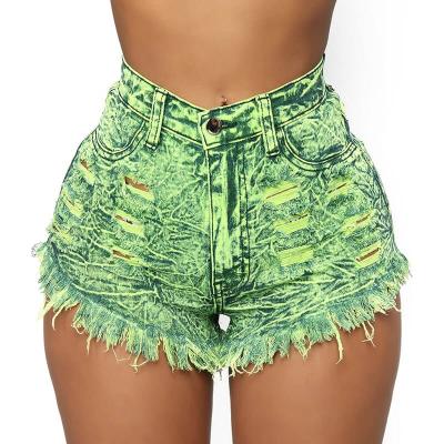 China Wholesale Hot Selling QUICK DRY Summer Wear Shiny Color Waisted Ripped Jeans Shorts Women High for sale