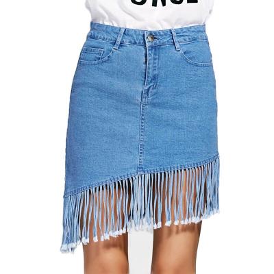 China Fringe Summer Wear Breathable Light Blue Stretchy Denim Mini Skirt For Women for sale