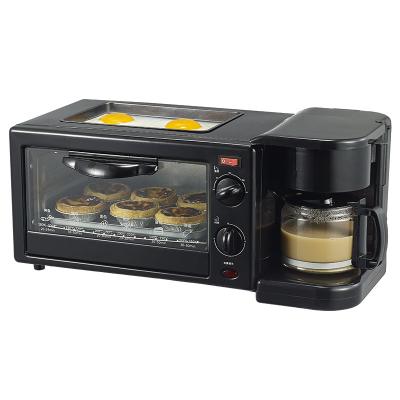 China Hotel 1100W Multifunctional 220V 9L 3 in 1 Electric Toaster Oven Coffee Breakfast Maker Machine with Frying Pan And Coffee Pot for sale