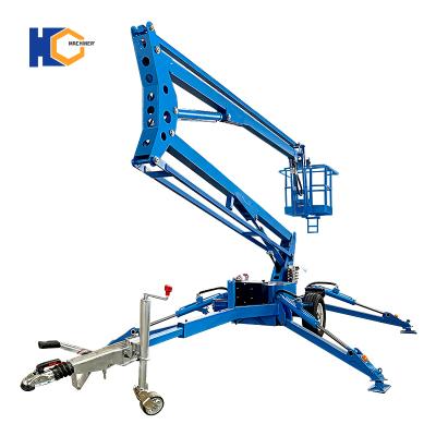 China Hotels 8 Meter 10 Meter 12 Meter 14meter 16 Meter Diesel Engine Trailer Towable Spider Boom Lift for sale