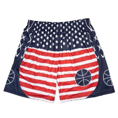 China Breathable America Flag Sublimation Printing Mens Basketball Shorts With Side Pocket for sale