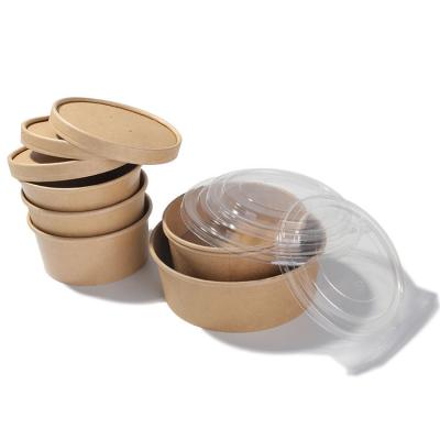 China Food Container Wrapping Paper Biodegradable Disposable Waterproof Brown Soup Bowl With Paper Lid for sale