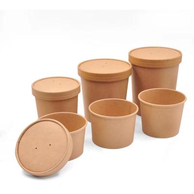 China Biodegradable Disposable Kraft Paper Soup Bowl With Snack Paper Lid Noodle Soup Takeaway Packaging Cup for sale