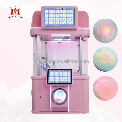 China Fully Automatic Vertical Movable Cotton Candy Machine Vertical Movable Cotton Candy Machine Easy Operating Pink Microcolor Cotton Candy Floss Vending Machine for sale