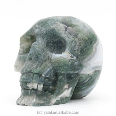 China China Factory Sale Carved Natural Moss Agate Crystal Skulls Carved Crystal Skulls For Decoration for sale