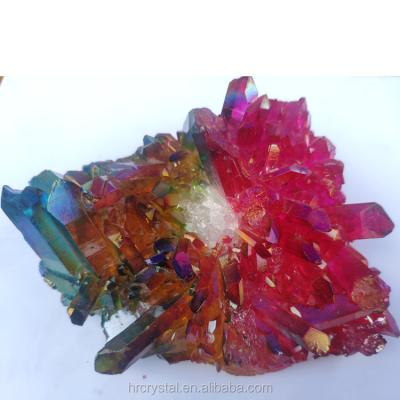 China Wholesale Colorful Multicolor China Healing Crystal Cluster Angel Aura Quartz Cluster For Home Decoration for sale