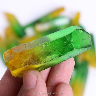 China Europe Healing Magic Wand Rough Stone Open Angel Aura Green Yellow Crystal Points Raw For Sale for sale