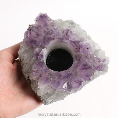 China Wholesale Natural Stones China Crystal Candle Holder Amethyst Candle Holder For Healing for sale