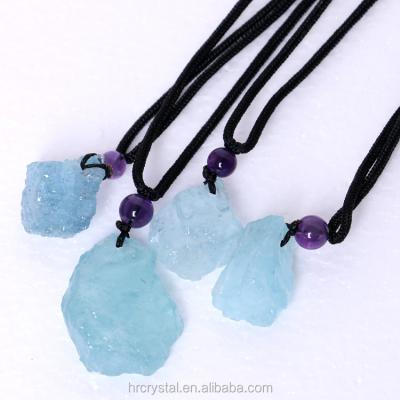 China China Wholesale Natural Aquamarine Crystal Necklace Healing Gemstone Raw Pendant For Keepsake Gift for sale