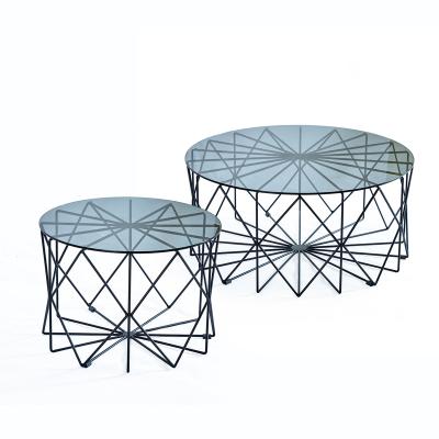 China Tempered glass+metal legs living room nest fashion design living room furniture coffee nesting top tables for sale