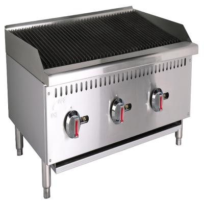 China ETL Certificate Restaurant 3 Burner Machine Steaks Countertop Briquette 900M Gas Charbroiler Commercial Barbecue Grill 900*630*410mm for sale