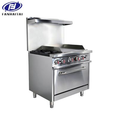 China ETL Hot Plates Commercial Gas Stove Multiple Function Commercial Gas Stove Open Stove 2 Burners With Oven And Griddle for sale