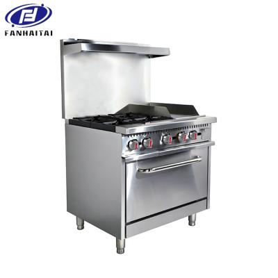 China ETL Hot Plates Commercial Gas Stove Multiple Function Commercial Gas Stove Open Stove 4 Burners With Oven And Griddle for sale